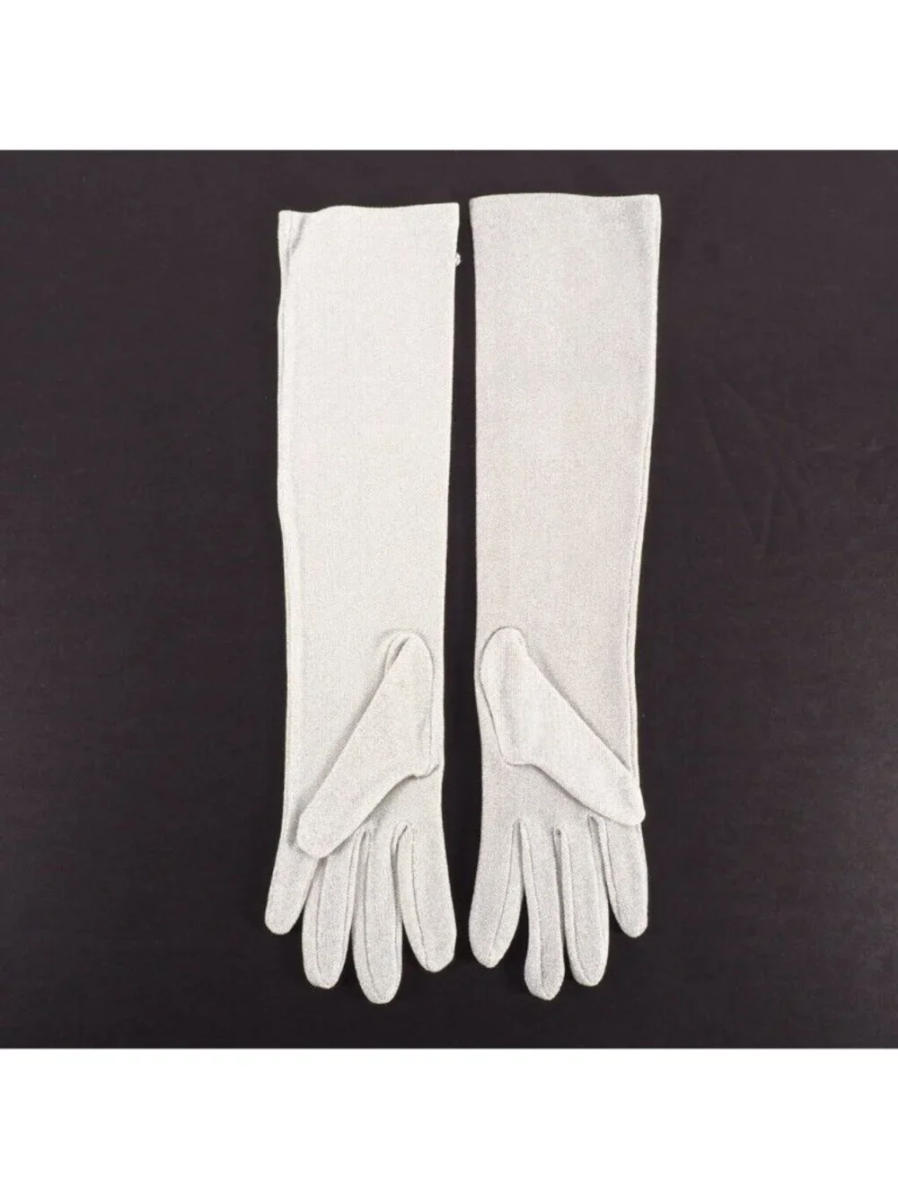 Vintage Womens Opera Gloves Size M Metalic Silver NOS 15 Inch Long Hello 80s